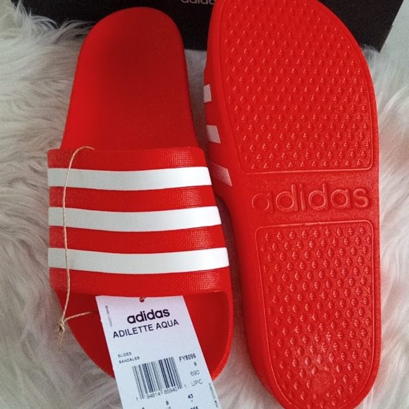New Adidas Solar Red Adilette Aqua Slides Slip-On Sandals Women's US 10 - Picture 14 of 15